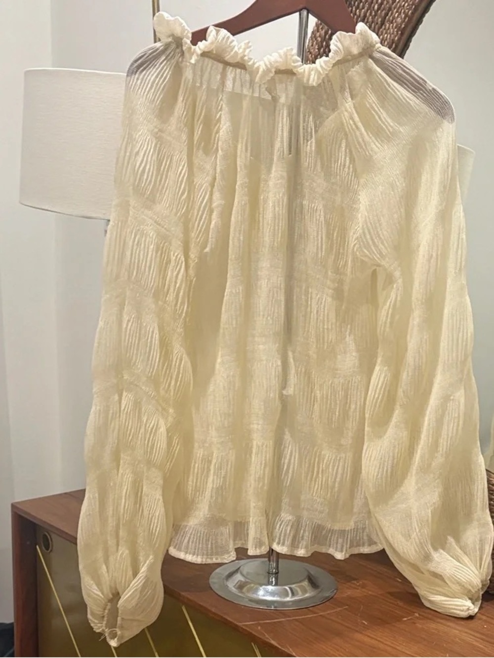 Cream Ruffled Off-Shoulder Blouse - Women Tops